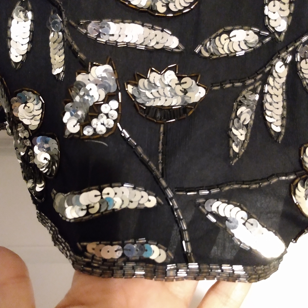 Lawrence Kazar Vintage Sequin and beaded Silk Top 2X - Picture 4 of 9